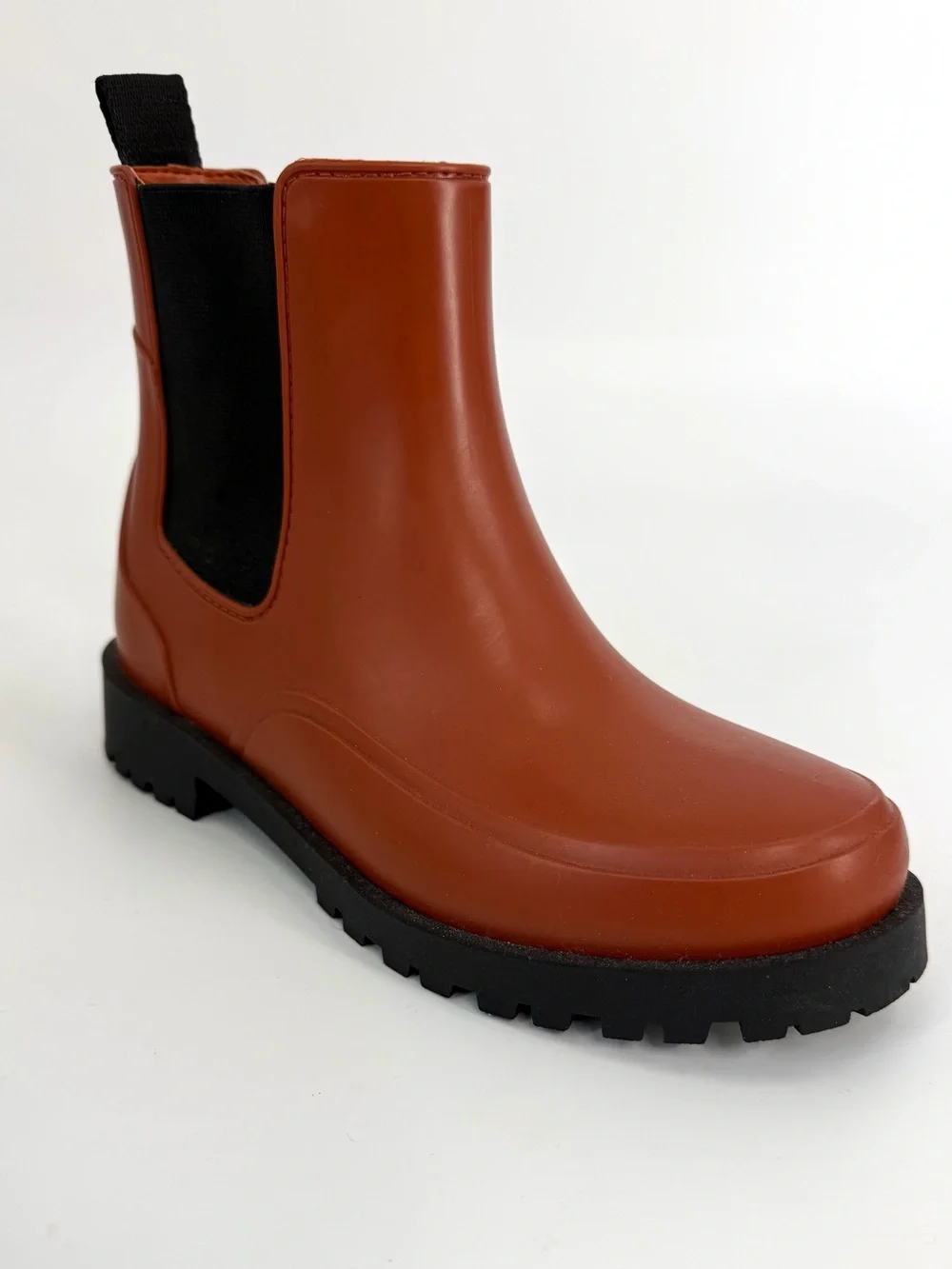 Bernardo Addison Chelsea Rain Boots Chunky Lug Sole Terracotta Orange, Size 7